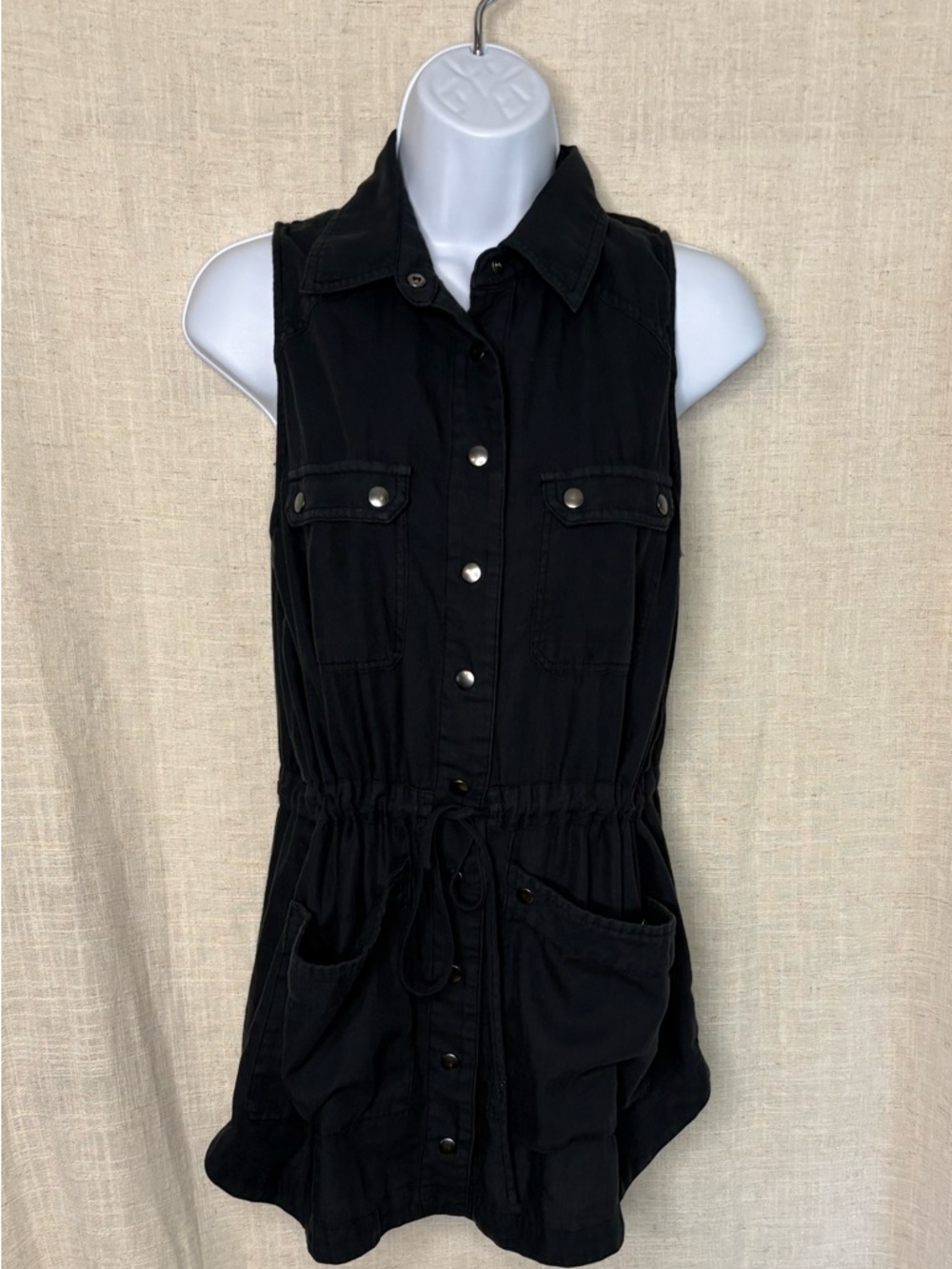 Free People Black Too Far Long Tunic Utility Cargo Vest - Size XS